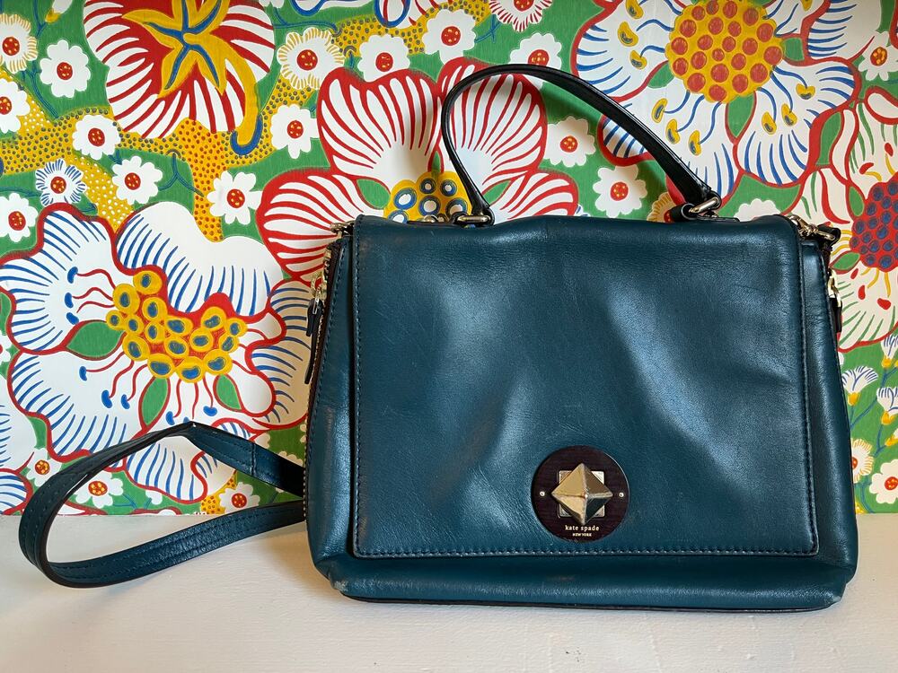 Vintage Kate Spade Cobble Hill Toddy Teal Leather Flap Crossbody Satchel Bag 🗽